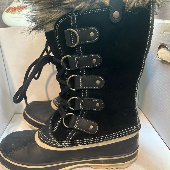 Sorel Joan Of Arctic Black Faux Fur Mid-Calf Lace-Up Snow Womens Boots Size 7 - Picture 3 of 8